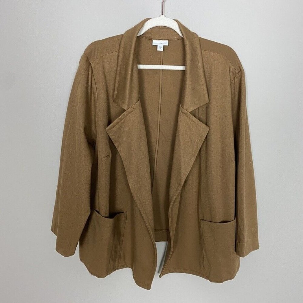 J Jill Open Front Blazer Womens 2X Unstructured Brown Casual Career